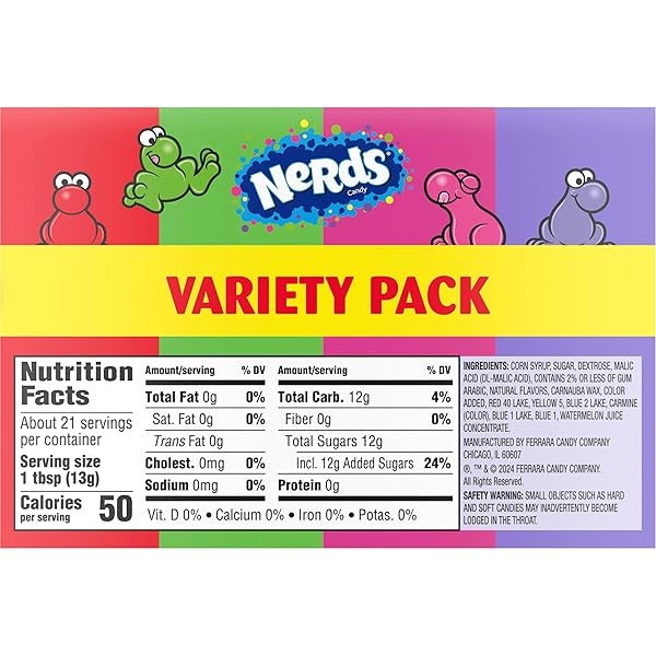 NERDS CANDY, DUAL VARIETY PACK, GRAPE & STRAWBERRY, WATERMELON & CHERRY, CRUNCHY FRUITY CHEWS, 9.9 OZ (PACK OF 6)