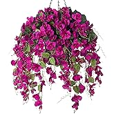Artificial Fake Hanging Hibiscus Flowers Plants Baskets for Outdoor Decoration, Faux Silk Hibiscus Long Vines in Planter UV Resistant Realistic Flowers for Outside Porch Patio Home Decor(Purple 2)