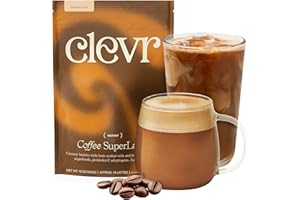 Clevr Blends Mushroom Coffee Latte, Instant Powder with Oat Milk, Lions Mane, Reishi Mushroom, 100% Arabica Coffee Beans Medium Roast Fair Trade, Coconut Cream, Ashwagandha, Serve Hot or Iced, 12 oz
