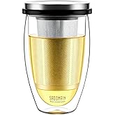 SADOMAIN Glass Tea Cup with Infuser and Lid, Tea Infuser Mug in 12 OZ/350ML, Heat-Proof Double Wall Glass Tea Cup, 100% Plastic-Free Tea Mug with Lid and Strainer, Keeps Drinks Hot/Cold Longer Time