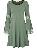 Kate Kasin Women's Casual Round Neck Loose A Line Tunic Dress Long Sleeves