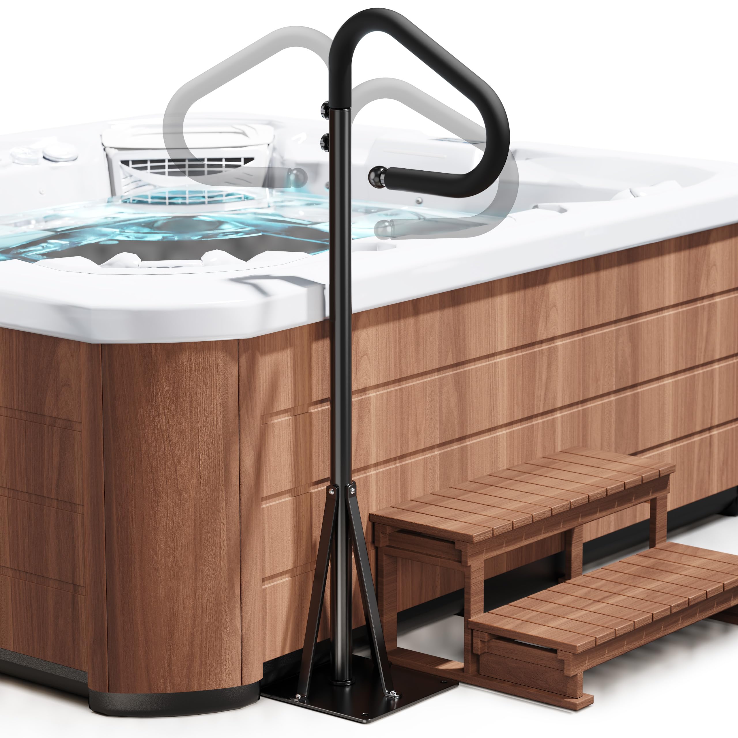 Photo 1 of 55''-62'' Hot Tub Handrail Side Safety Rail – 360° Swivel Spa Grab Bar, Heavy-Duty Powder-Coated Steel Assist Handle with Anti-Slip Foam Grip, Fits Most Hot Tubs, Swim Spas & Pools, 600LBS Capacity
