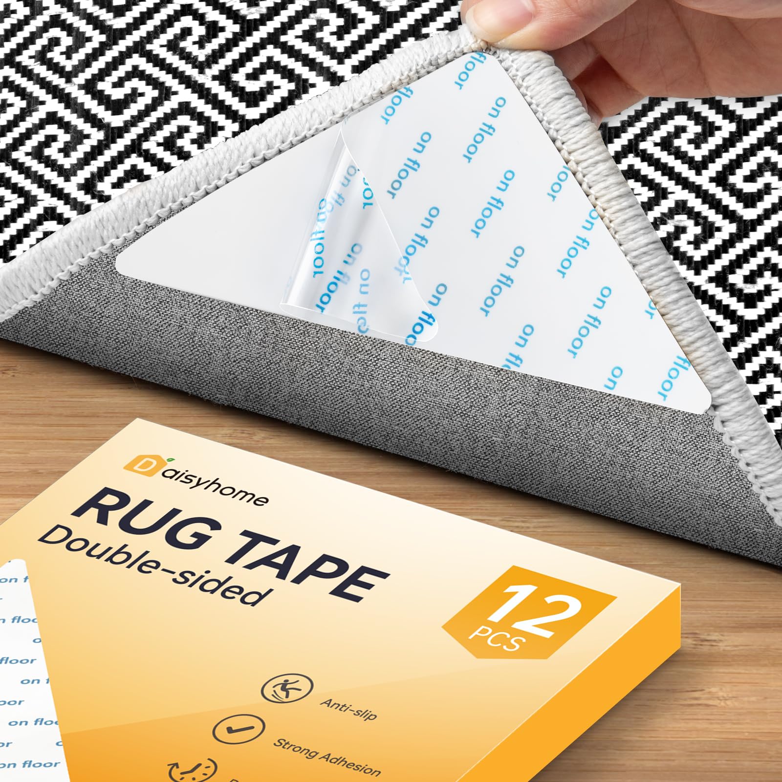 Photo 1 of Daisyhome 12 PCS Rug Tape, Rug Pad Gripper for Hardwood Floors, Double Sided Adhesive Carpet Tape, Reusable Anti Slip Rug Grips for Area Rugs to Keep Rugs in Place