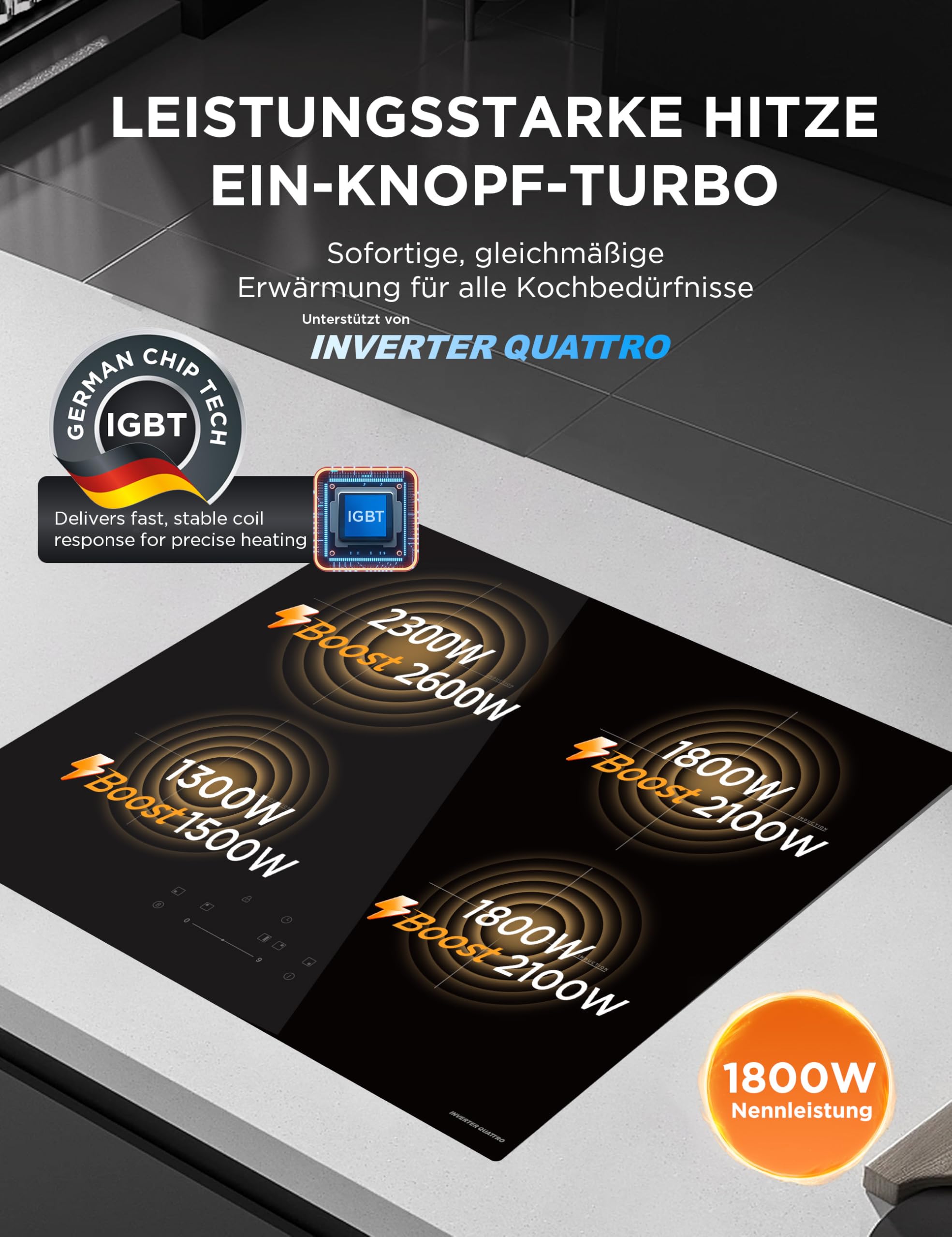 Midea MIH741F238K0 Induktionskochfeld, 4 Kochzonen, 7400W 3