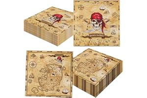HAKOTI 40Pcs World Map Napkin,Pirate Party Decorations Vintage Travel Adventure Party Napkin Beware of the Pirate Theme Decoration Disposable Pirate Sailing Napkin for Pirate Birthday,Baby Shower Party