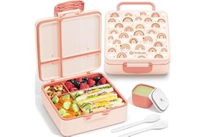 Fimibuke Bento Lunch Box for Kids, Leak Proof Toddler Bento Box with 4 Compartments BPA Free Dishwasher Safe Lunch Container with Utensils, Ideal Portion Sizes for Ages 3-12 Girls Boys for School
