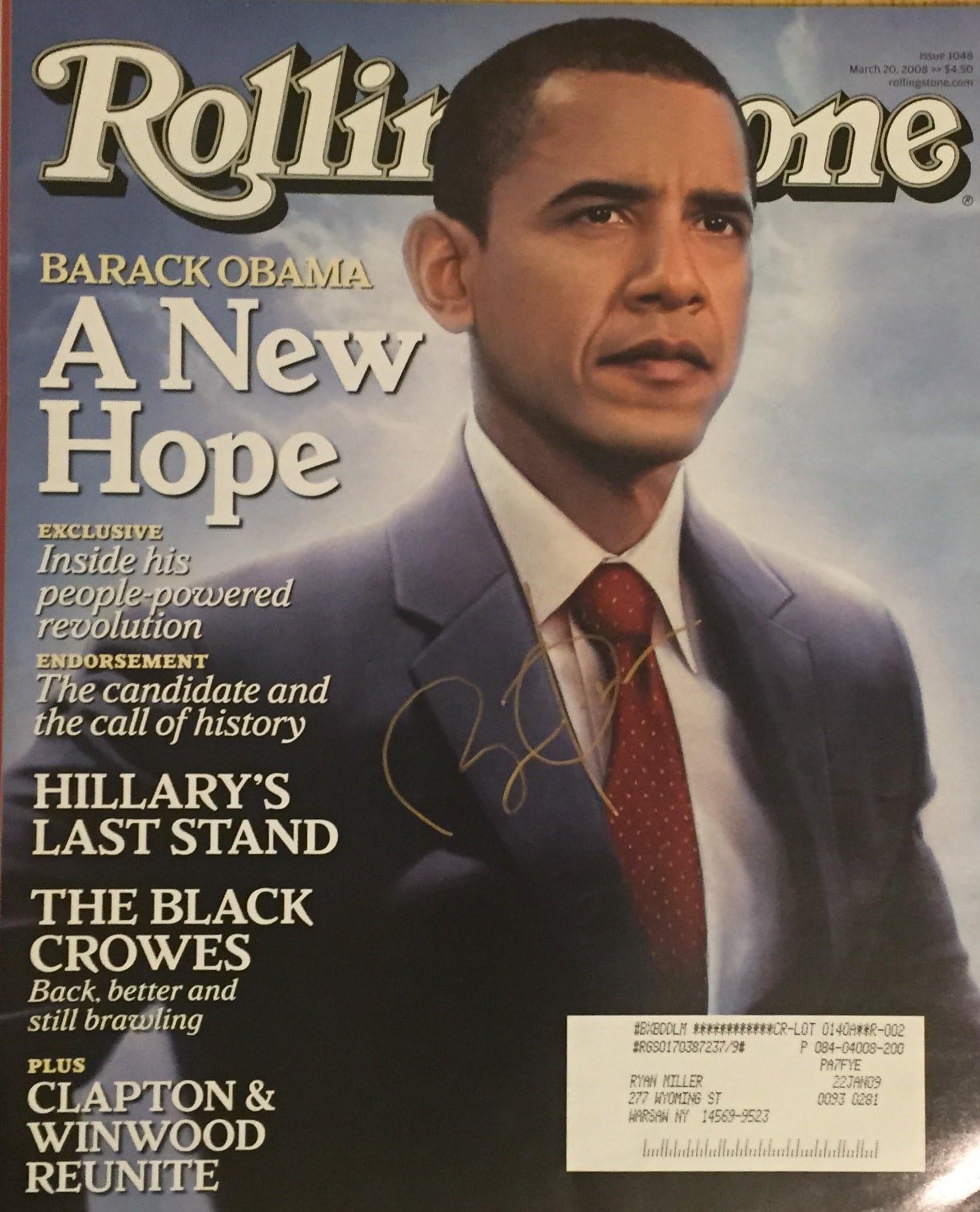Rolling Stone Mag Signed By President"Barack Obama" Certified