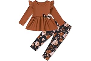 SANMIO Toddler Girl Clothes Long Sleeves Ruffle Top Floral Pants Cute Fall Winter Daily Casual Toddler Outfits