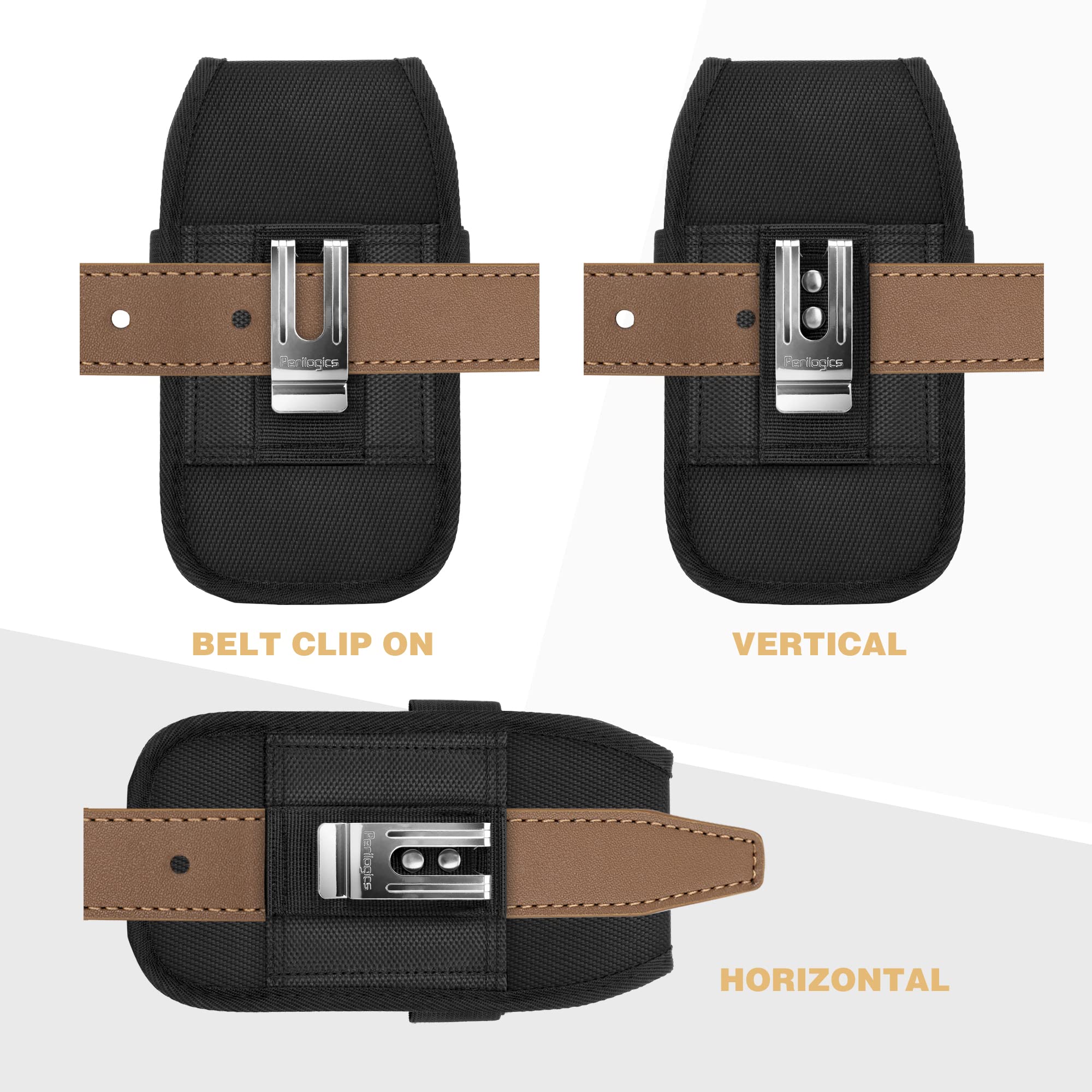 Perilogics Phone Holster with Magnetic Cover. Belt Clip Pouch for iPhone 16 Plus, 16 Pro Max and All Plus and Pro Max Models with Case Installed. Zipper Storage and Credit Card Pocket.