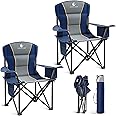 LET'S CAMP Folding Camping Chair Oversized Heavy Duty Padded Outdoor Chair with Cup Holder Storage and Cooler Bag, 450 LBS We