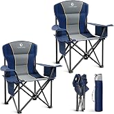 LET'S CAMP Folding Camping Chair Oversized Heavy Duty Padded Outdoor Chair with Cup Holder Storage and Cooler Bag, 450 LBS We