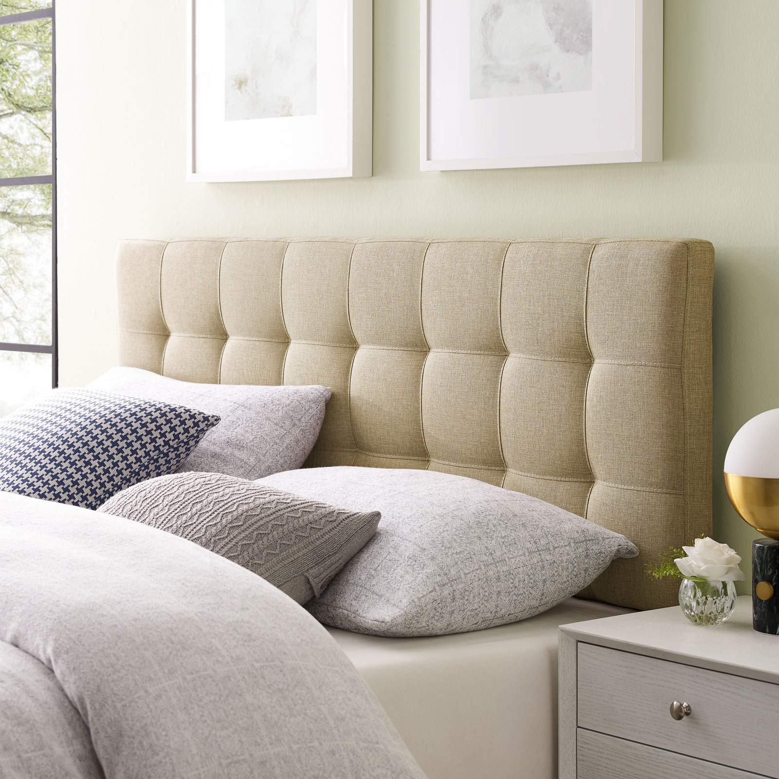 Photo 1 of **It's used, it's missing a part, and it's not known if it works 100%.****Modway Lily Tufted Linen Fabric Upholstered King Headboard in Beige