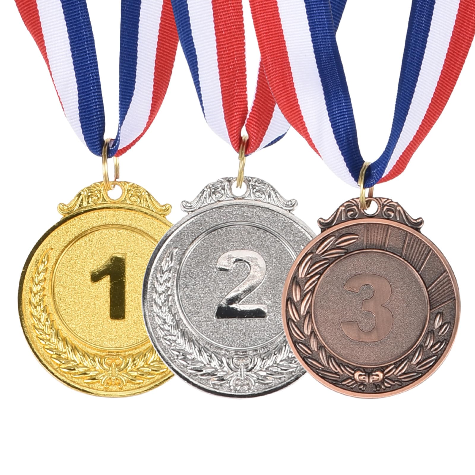 PATIKIL Gold Silver Bronze Award Medals 2 Inch, 3 Pieces Winner Award Medals 1st 2nd 3rd Prize Style with Neck Ribbon for Games Sports Competitions