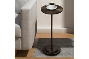 COVLON Drink Table, Carved Table Top Martini Table, Small Side Table, Weighted Base Pedestal Table for Living Room, Bedroom, Bathroom, Brown