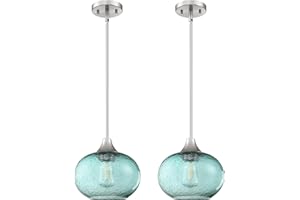 CJY CHENJINYAN 2 Pack 1 Light Hanging Indoor Kitchen Island Pendant Ceiling Light Fixtures,7.3" Black Seeded Glass Finish Modern Farmhouse Dinning Over Sink (Brushed Nickel FInish Green Glass)