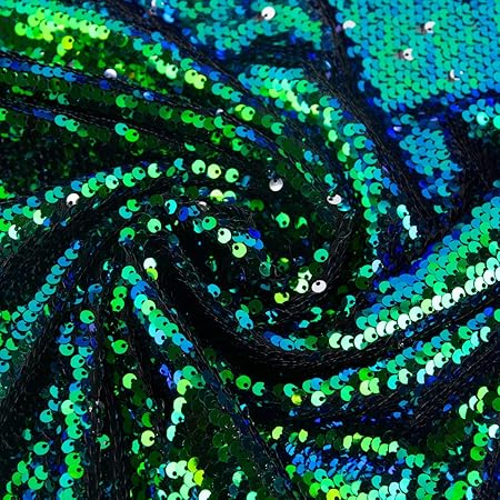 SCHÖNER LEBEN. Paillettenstoff Streichpailletten-Stoff Farbwechsel-Stoff blau grün Silber schimmernd 1,43m Breite
