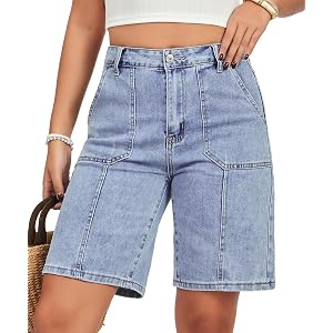VIPONES Bermuda Shorts for Women High Waisted Jean Shorts Casual Summer Trendy Outfits Stretchy Denim Shorts