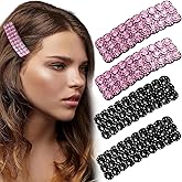 4Pcs Black and pink Rhinestone Snap Hair Clips Shining Crystal Rectangular Hairpins Barrettes for Party Wedding Daily Girls Decorative Accessories