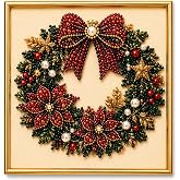KLIFE DIY Christmas Pearl Diamond Painting Art Kit with Frame, Christmas Decor Santa Pearl Art Kit for Adults Beginner, Wreath