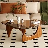 JCAJCA Coffee Table for Living Room Mid Century Modern Center Table with Glass Top and Wood, 32 Inch, Brown/Walnut