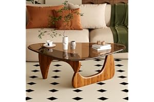 JCAJCA Coffee Table for Living Room Mid Century Modern Center Table with Glass Top and Wood, Brown/Walnut