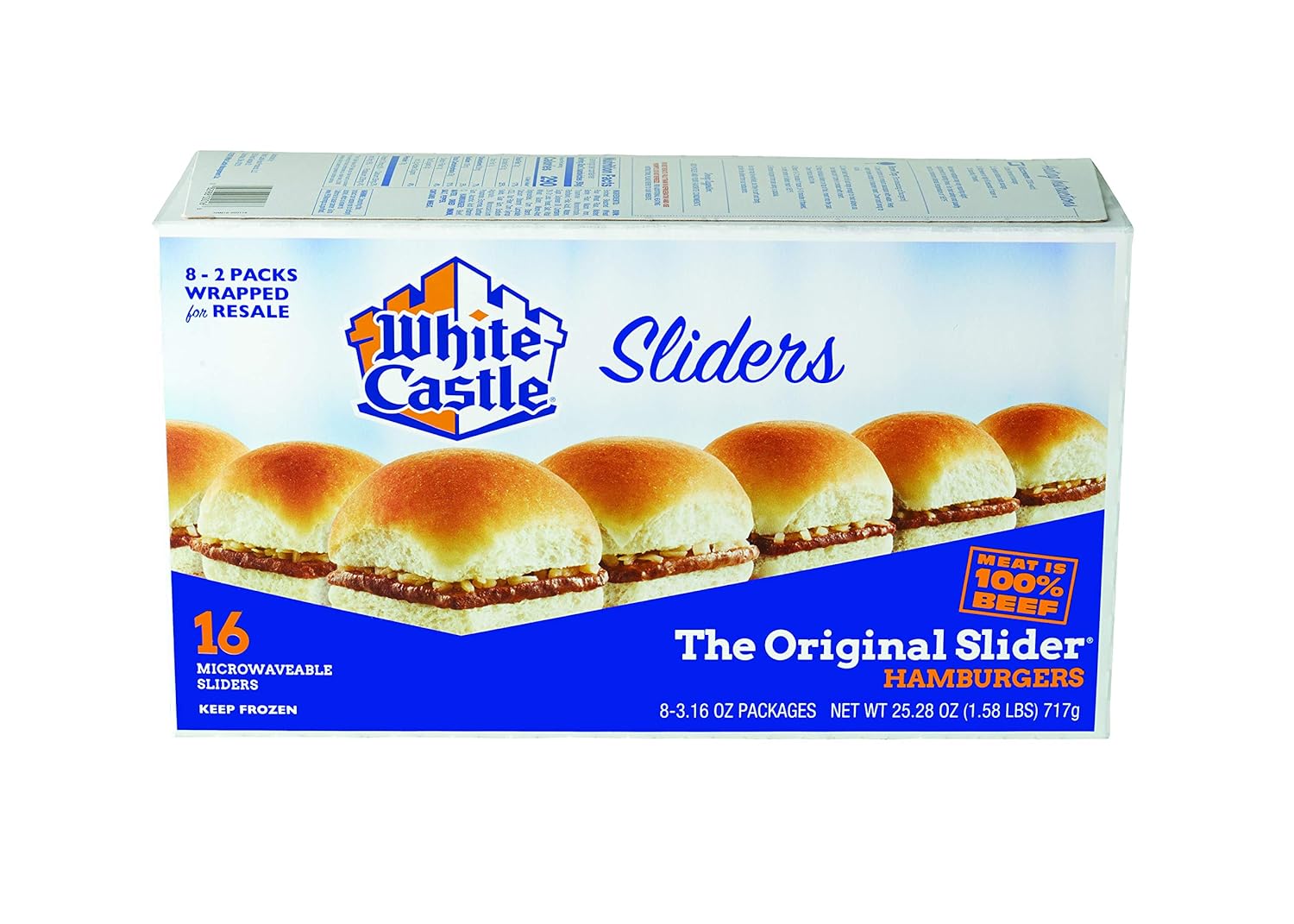 White Castle The Original Slider, 100 Beef, 16 Count Hamburgers, Microwaveable, 25.28 oz