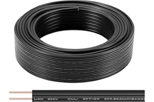 SPTDACSFP SPT-2 50FT 18/2 Electrical Wire, 18 Gauge 2 Conductors Lighting Copper Wire, Hookup LED Lighting Strips Flexible Wire Extension Cord, Black