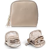 Vlando Small Jewelry Travel Case,Jewelry Pouch Bags with Zipper,Velvet Jewelry Organizer Storage Bag for Bracelet Rings Earring Travel Essentials Gifts for Women Girl-Toffee