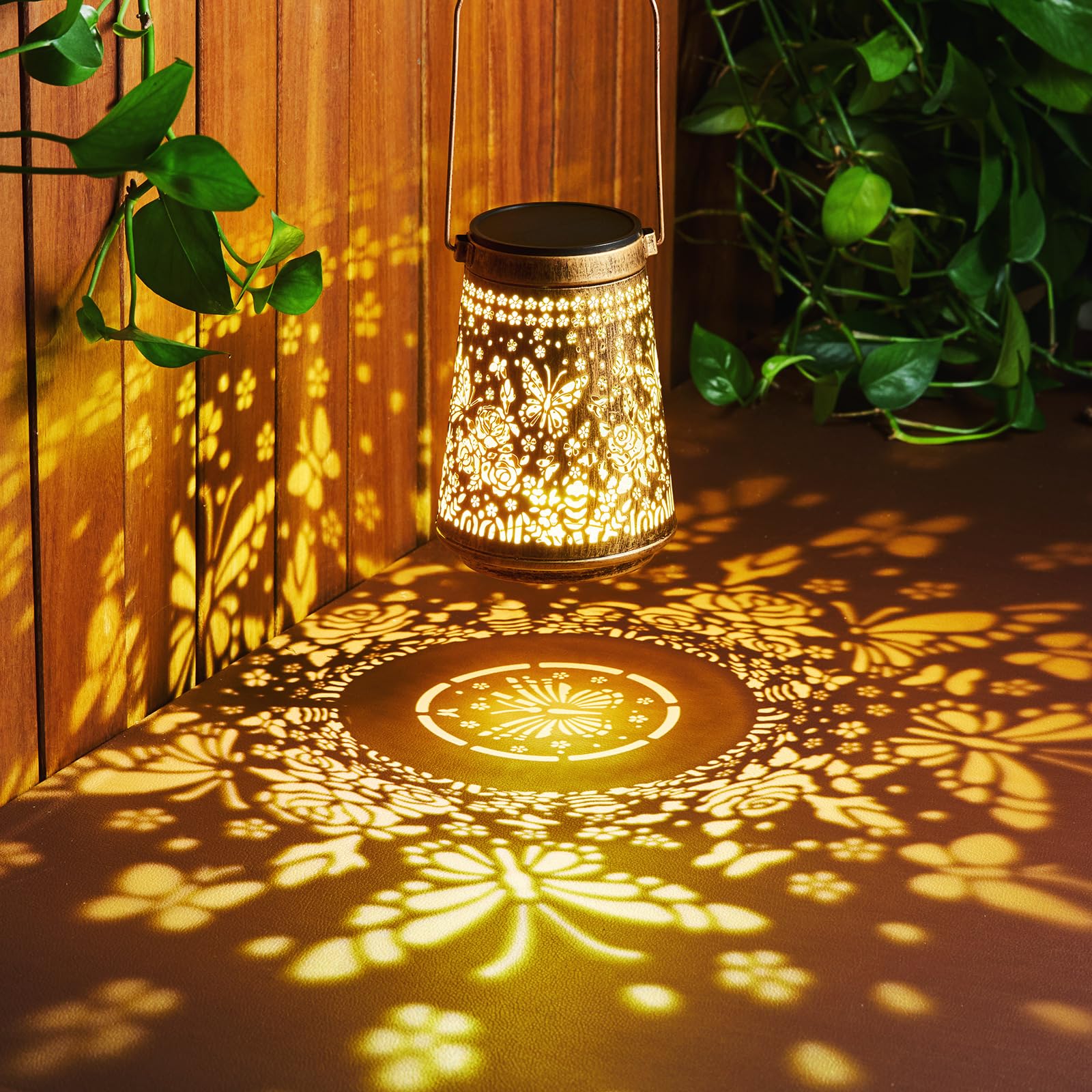 Condition photo showing New/Like New for 4 pack solar lanterns outdoor waterproof, birthday gifts for women mom | hollow-out metal butterfly lantern, 2 lighting modes, outside hanging solar lights for christmas decorations, garden decor butterfly 4 pack