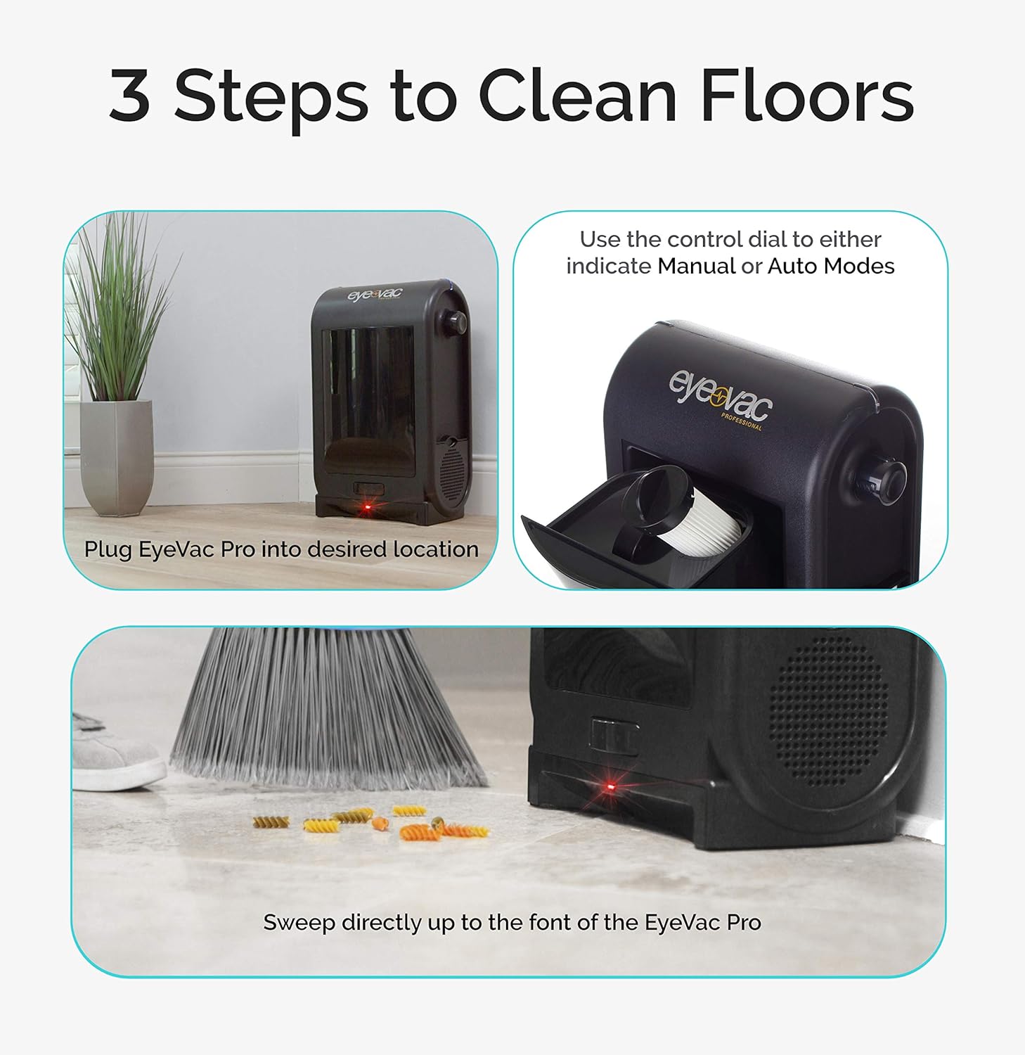 EyeVac PRO Touchless Stationary Vacuum - 1400 Watts Professional Vacuum with Active Infrared Sensors, High Efficiency Filtration, Bag-Less Canister (Tuxedo Black): Home & Kitchen