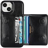 KIHUWEY Compatible with iPhone 15 Wallet Case Credit Card Holder, Premium Leather Kickstand Flip Hidden Magnetic Clasp Durable Shockproof Protective Cover for iPhone 15 6.1 inch (Black)