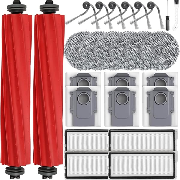 26 Stück Zubehör für Roborock QV 35A/QV 35S / QR598 / QR798 Saugroboter, 2 Hauptbürste, 6 Staubbeutel, 6 Wischpads, 4 HEPA-Filter, 6 Seitenbürsten, 1 Reinigungsbürste, 1 Schraubendreher