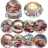 ijbnhd 8 PCS Christmas Diamond Art Coasters Kit, Christmas Truck Diamond Painting Coasters with Holder, Arts and Crafts Supplies Astral 4X4inch (Cork Wooden Pad)