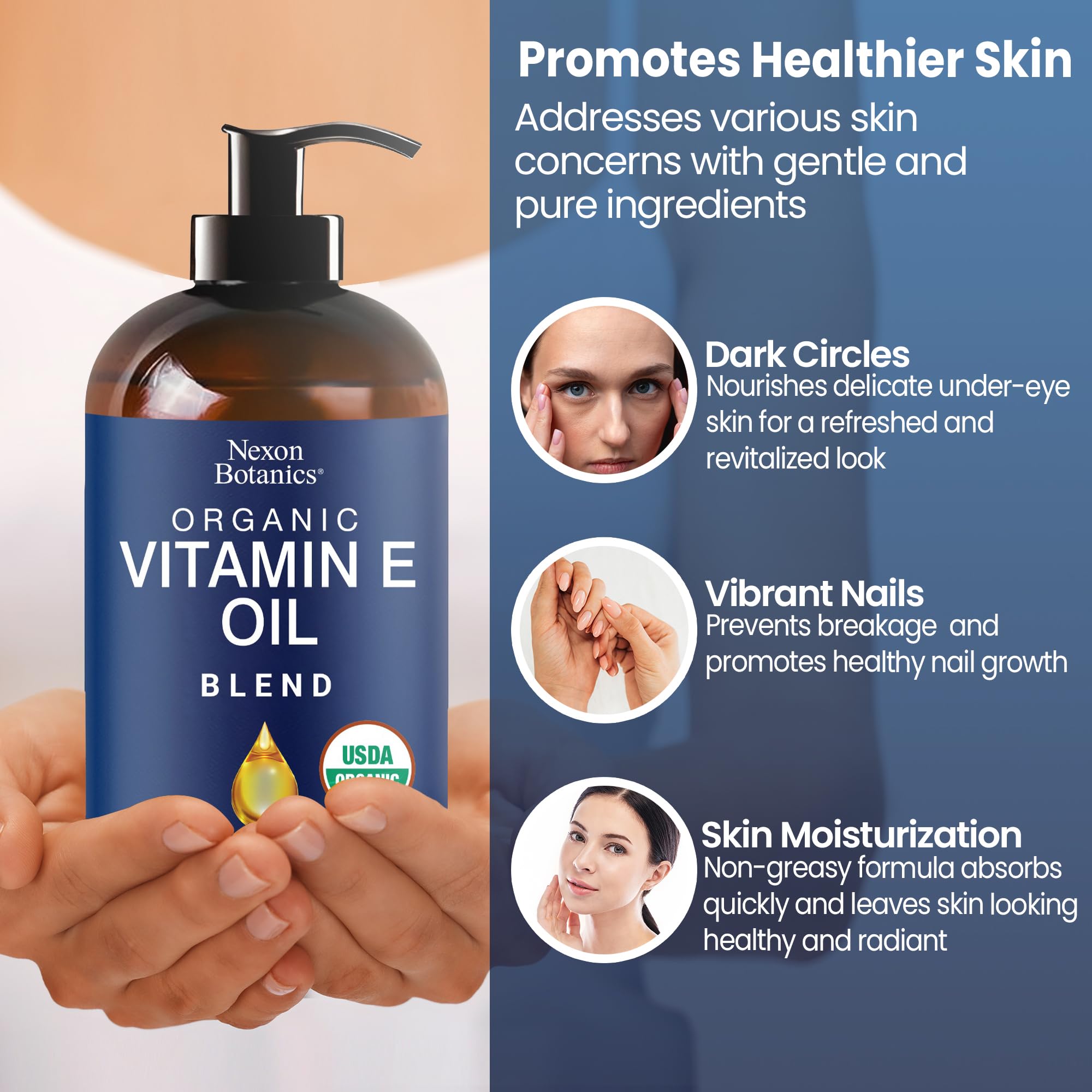 Nexon Botanics Organic Vitamin E Oil Blend 8 fl oz - Made from Pure, Natural Oils for Skin, Scars & Face - Aceite de Vitamina E