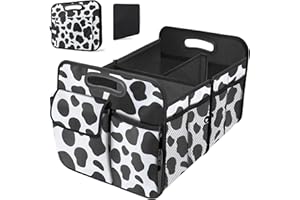 HABOPET Trunk Organizer for Car, Collapsible Car Organizers and Storage, Car Accessories for Women and Men, Multi-Compartment Car Storage Organizer for SUV, Car, Mini-Van - Cow Print