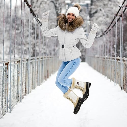 DREAM PAIRS Women's Snow Boots,Size 9,Beige/White,DP-Canada in - Main Image