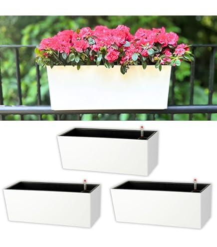 LaLaGreen Deck Railing Planter Boxes - 4 Pack, 36 Inch Long Window Flower Box Attach House Wall Planters Outdoor Plants Coco Liners English Horse Trough