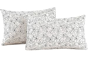 ECOCOTT 2 Pack Pillowcase Queen Size with White & Black Floral Pillow Cases Set, 100% Cotton Queen Pillow Covers Envelope Closure (Queen, 20"x30")