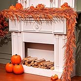 Capoda 11.8 ft Fall Garland Real Touch Autumn Norfolk Pine Garland Artificial Autumn Foliage Hanging Vine for Mantle Fireplace Table Porch Wedding Fall Harvest Party Decor