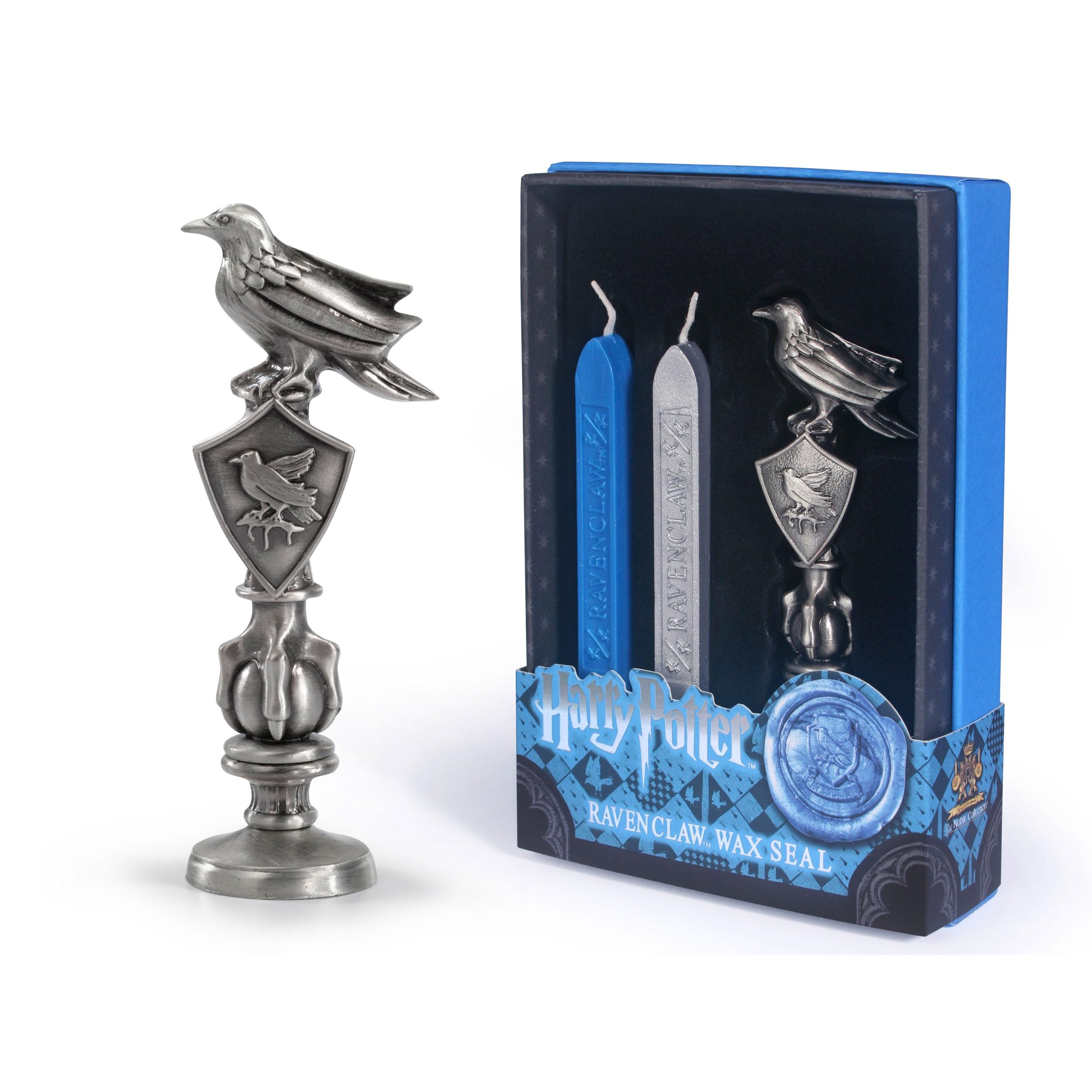 The Noble Collection Harry Potter Ravenclaw Wax Seal - 6.5in (16.5cm) Die Cast Metal Stamp and Coloured Blue and Silver Wax Set - Officially Licensed Film Set Movie Props Gifts Stationery