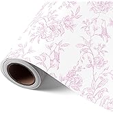 VCOOHM Pink Floral Wrapping Paper Roll - 17 Inches x 9.8 Feet - Vintage Pink Wrapping Paper for Birthday, Wedding, Bridal Shower, Chrismtas and Mother's Day Gifts