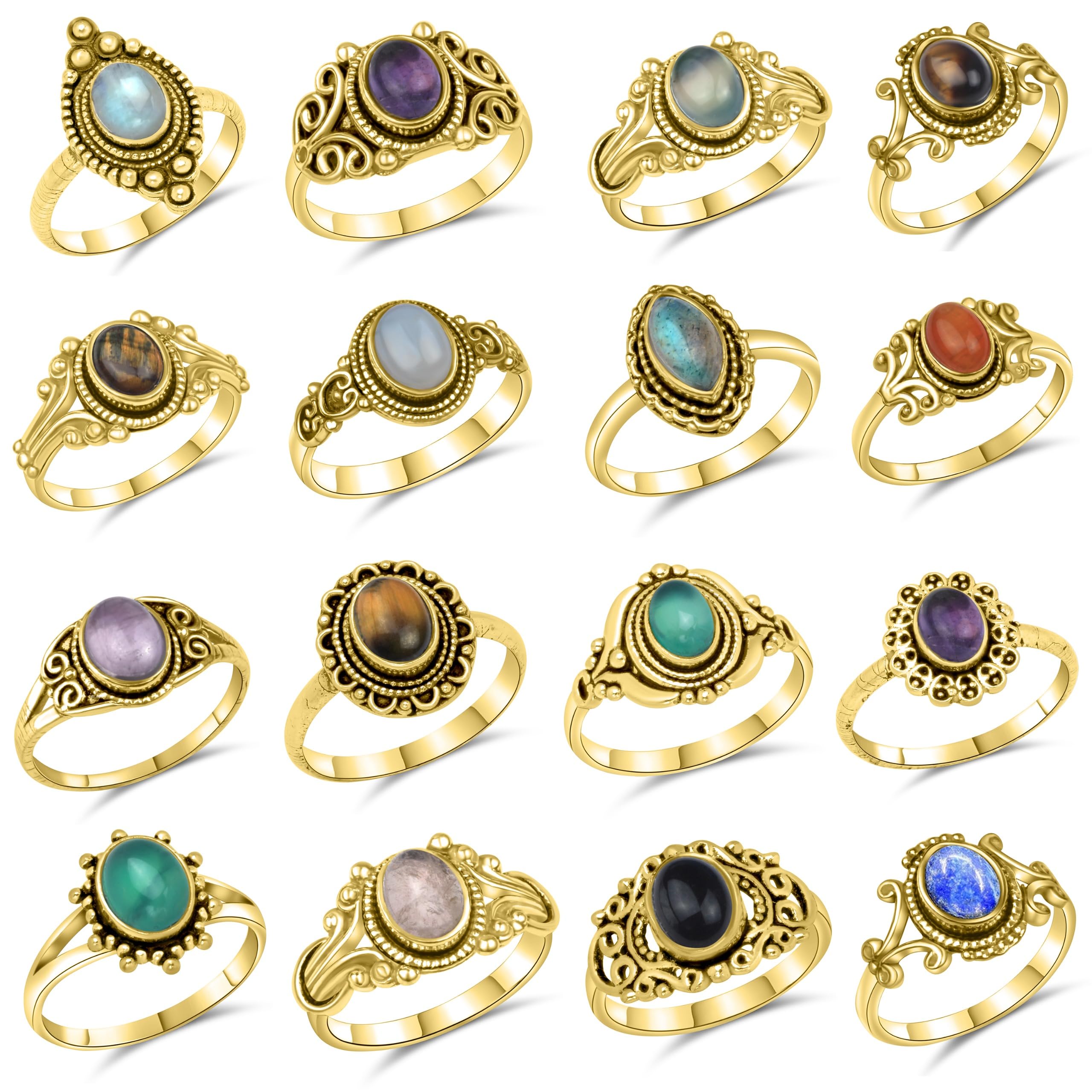 Silver Carats Wholesale Set Of Silver Plated Handmade Rings for Women Girls Stacking Vintage Midi Finger Ring Sizes 6-10 US Rings (10 Rings - Gold Plated)