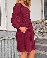 BTFBM Womens Long Sleeve Dress Vacation Square Neck