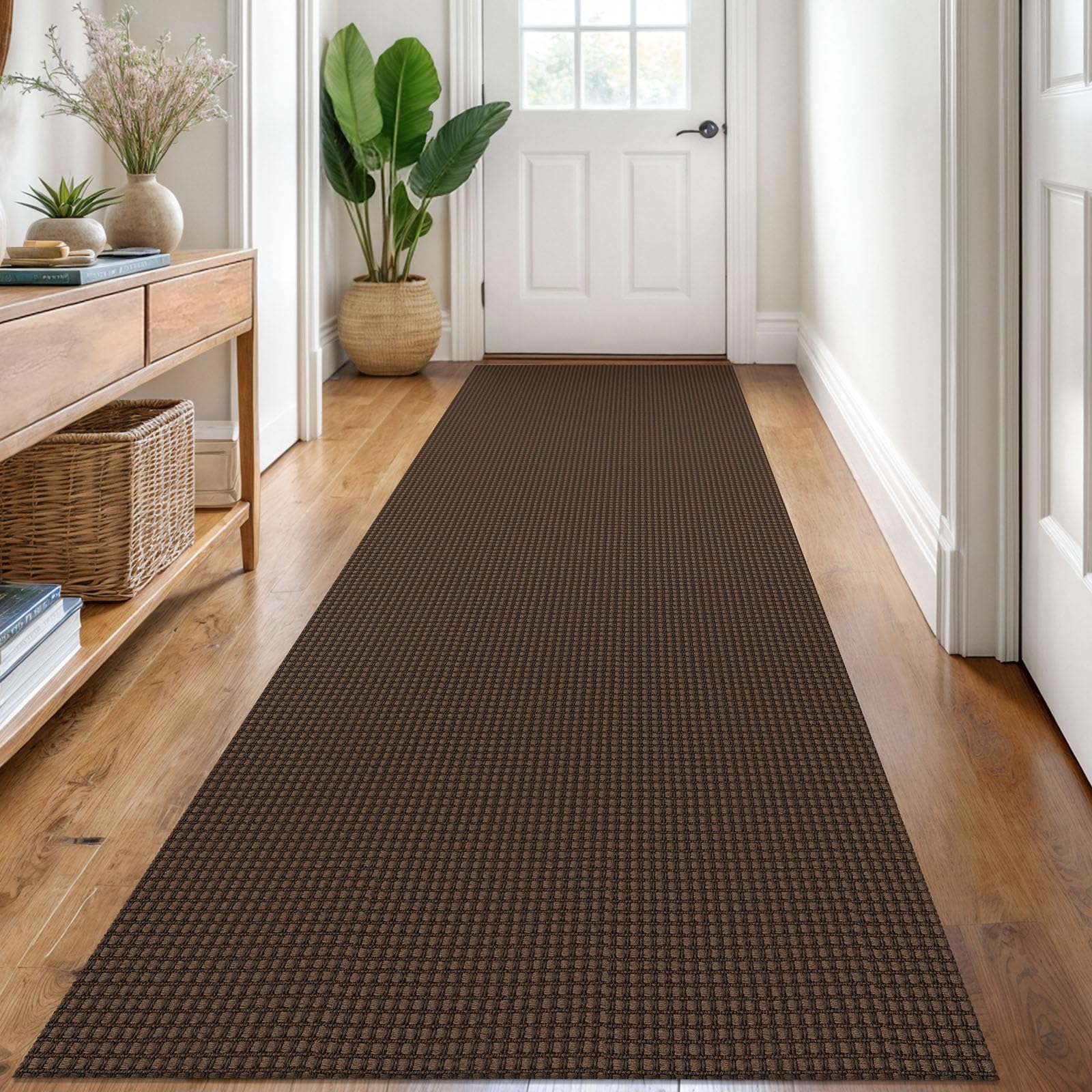 Photo 1 of KOZYFLY Runners for Hallways 3x8 ft Washable Kitchen Runner Non Slip Rubber Backed Hall Runners Cotton Entryway Runner Rugs Floor Carpet for Indoor Backdoor Bedroom Kitchen, Reddish Brown/Coffee