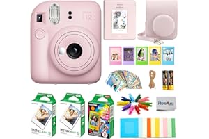 Fujifilm Instax Mini 12 Instant Film Camera, Fuji Instax Mini Film (20 Sheets), Fuji Rainbow Instant Film (10 Sheets), Protective Case, Album, Insax Mini Accessory Bundle (Blossom Pink)