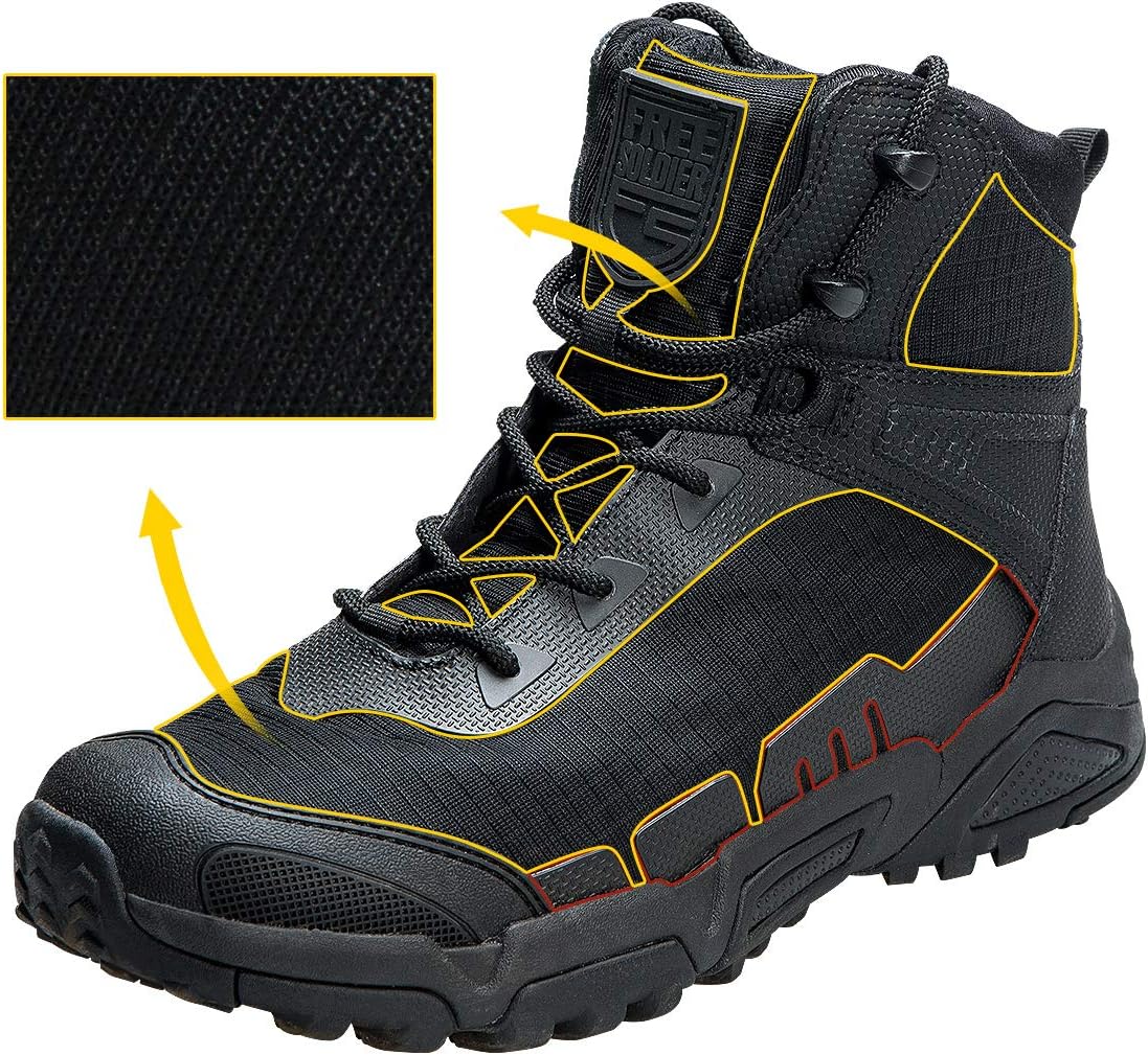 FREE SOLDIER Men’s Waterproof Hiking Boots 6 Inches Lightweight Work Boots Military Tactical Boots Durable Combat Boots: Sports & Outdoors