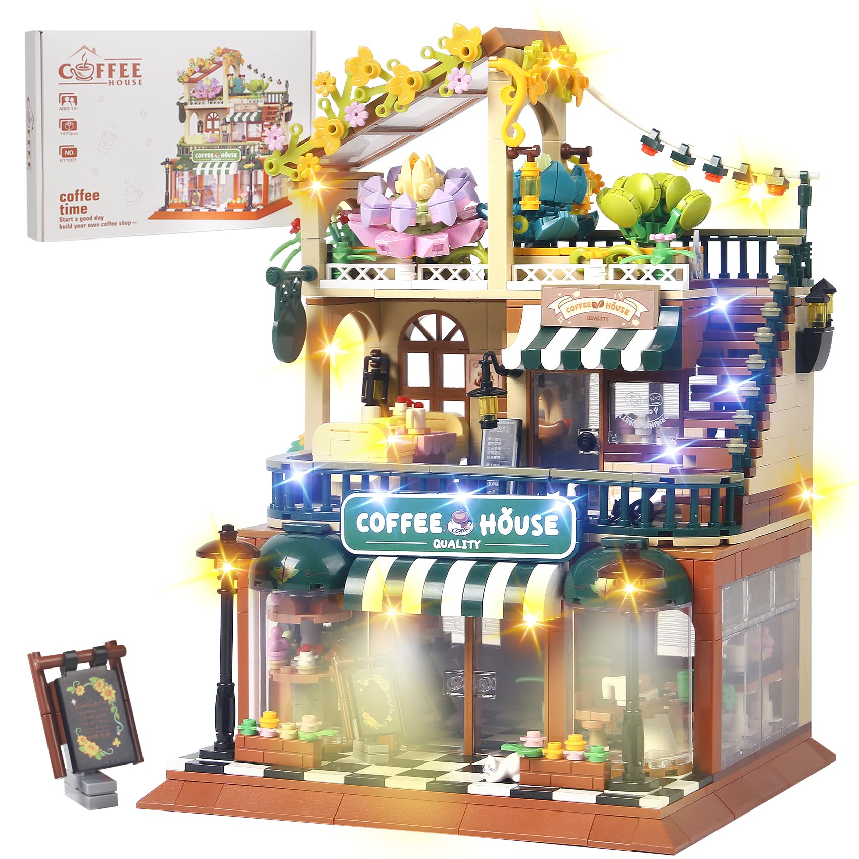 Photo 1 of ***LEGOS***1470PCS Coffee Shop House Architecture Building Set(Not Compatible with Lego House Size,3.6MM Mini Bricks),Cafe Shop City Construction Building Model Kit,Unique Collection Present Toy for 6+***LEGOS***