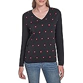 Tommy Hilfiger Womens V-Neck Long Sleeve Cotton Heart Print Sweater