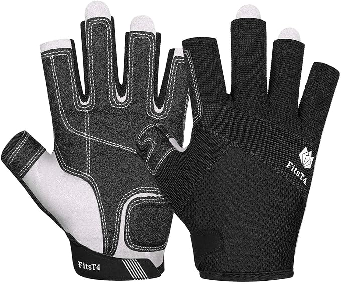 FitsT4 Sailing Gloves 3/4 Finger Padded Palm Mesh Back for Comfort