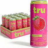 Tru Calming Drink, Magnesium Glycinate Sparkling Water with Real Fruit Juice, Strawberry Melon Flavored Seltzer, Caffeine Free, No Added Sugar, Keto, Vegan, Kosher, Gluten Free, 12 Fl Oz (Pack of 12)
